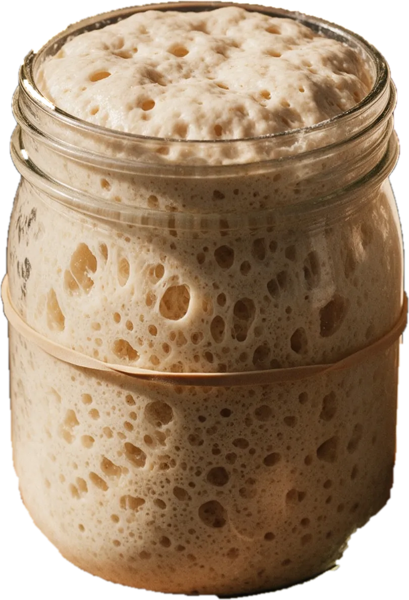 Frasco de masa madre burbujeante, la levadura natural de todos los panes